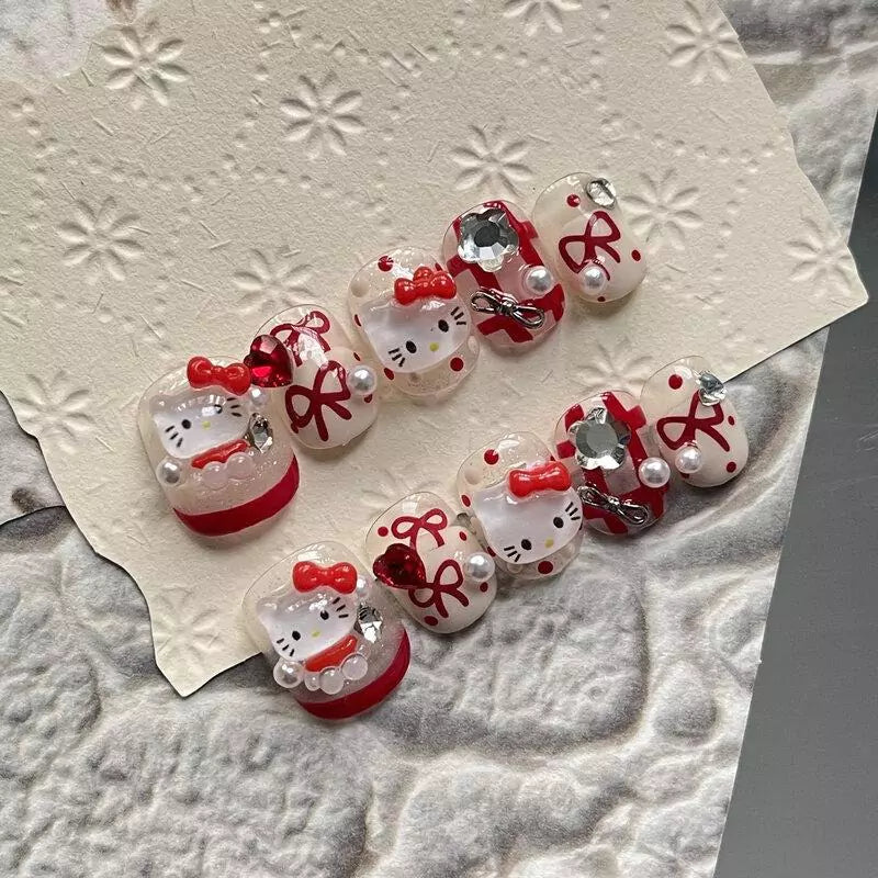Hello Kitty Bow & Polka Charm Press On Nails