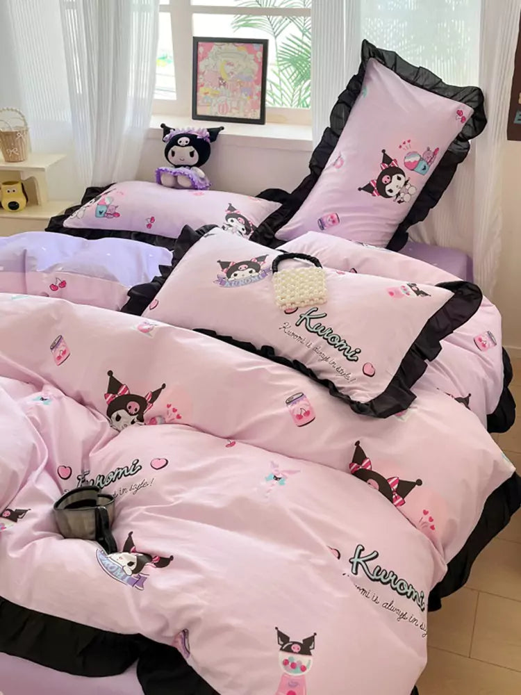 Kuromi Cotton Bedding Sheet with Ruffles