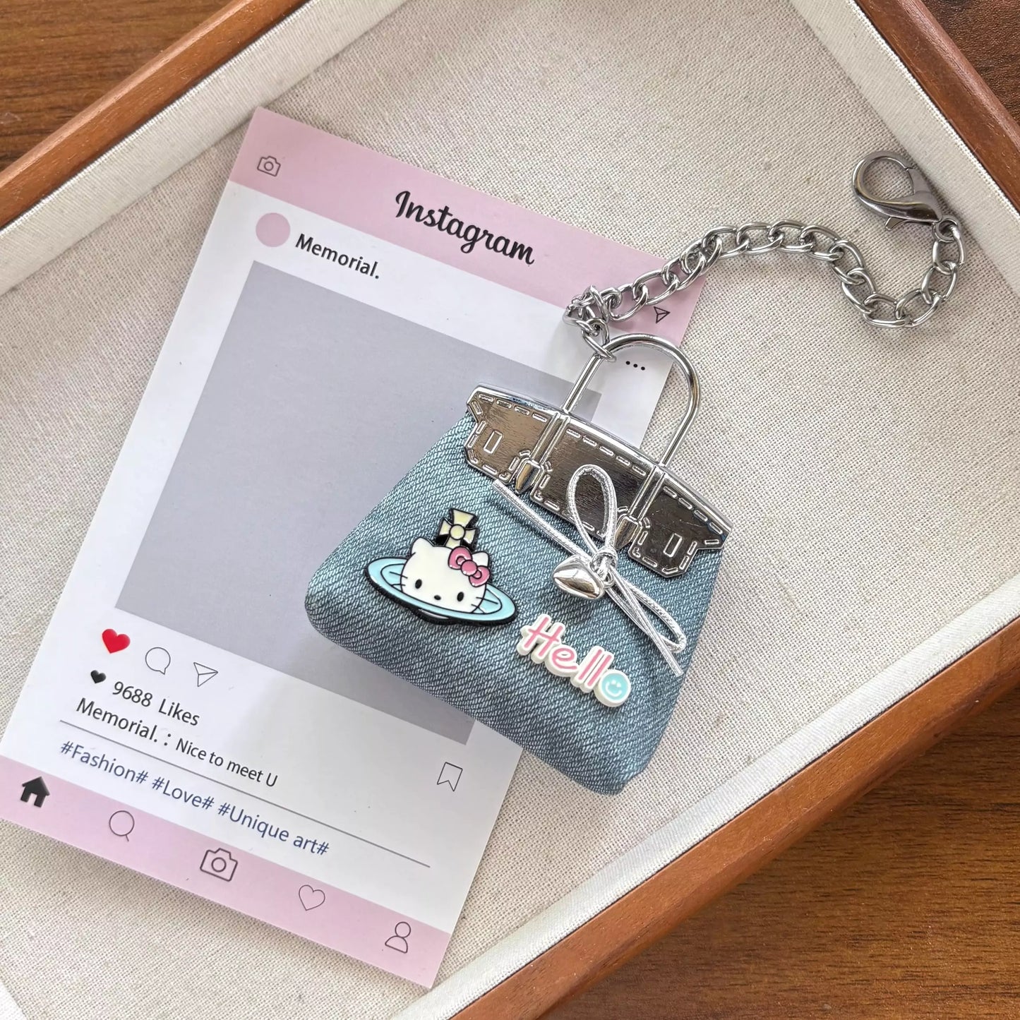 Hello Kitty Handmade Denim Saturn Bag Charms