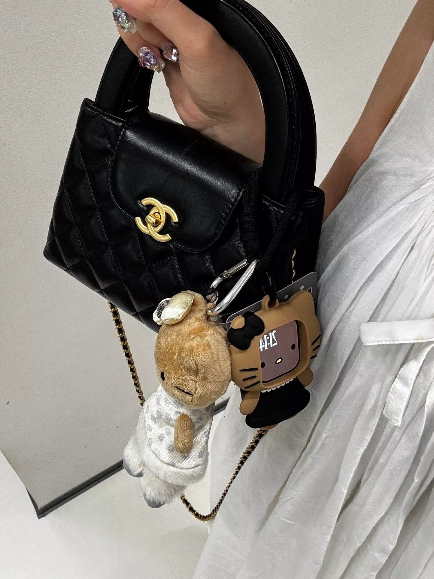 Tan Hello Kitty AirPods Case with Lanyard - Black Dress Edition