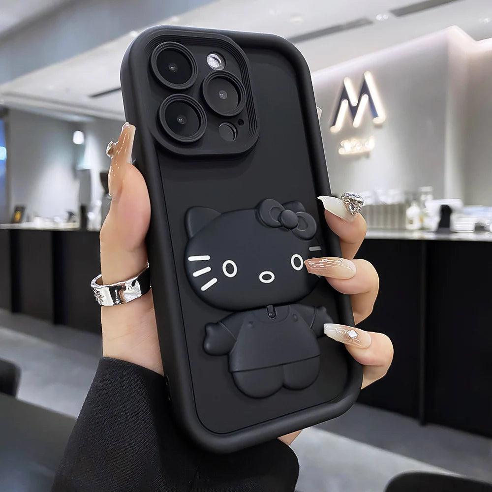 Black HelloKitty Phone Case with Folding Mirror Stand – In Kawaii Shop Black HelloKitty Phone Case with Folding Mirror Stand – In Kawaii Shop