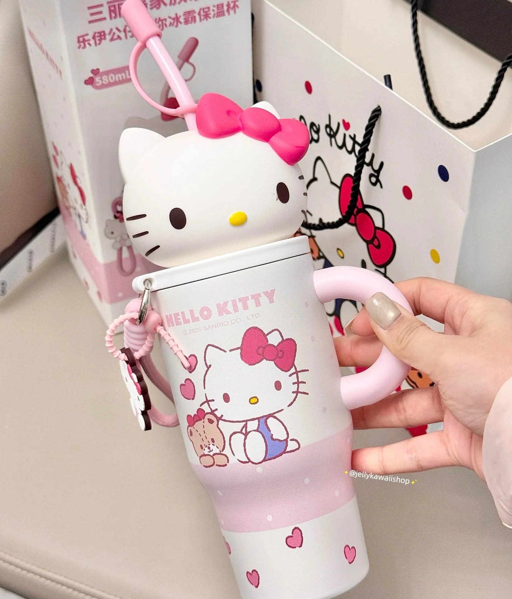 Hello Kitty 580ml Tumbler with Handle Stainless Steel Insulated 