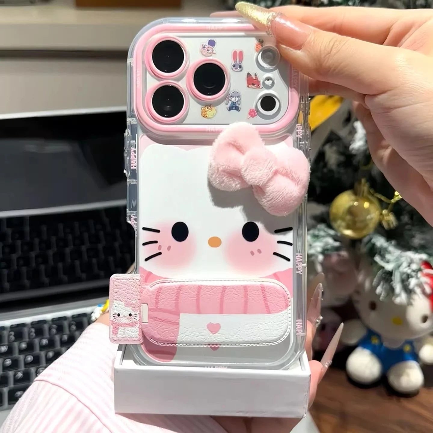 Hello Kitty Pink Bow Scarf Stand Phone Case In Kawaii Shop Hello Kitty Pink Bow Scarf Stand Phone Case In Kawaii Shop