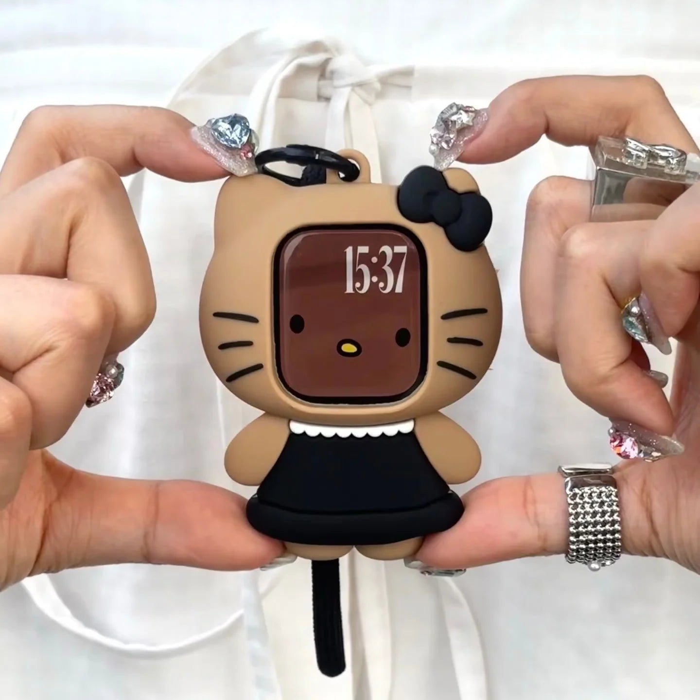 Tan Hello Kitty AirPods Case with Lanyard - Black Dress Edition In Kawaii Shop Tan Hello Kitty AirPods Case with Lanyard - Black Dress Edition In Kawaii Shop