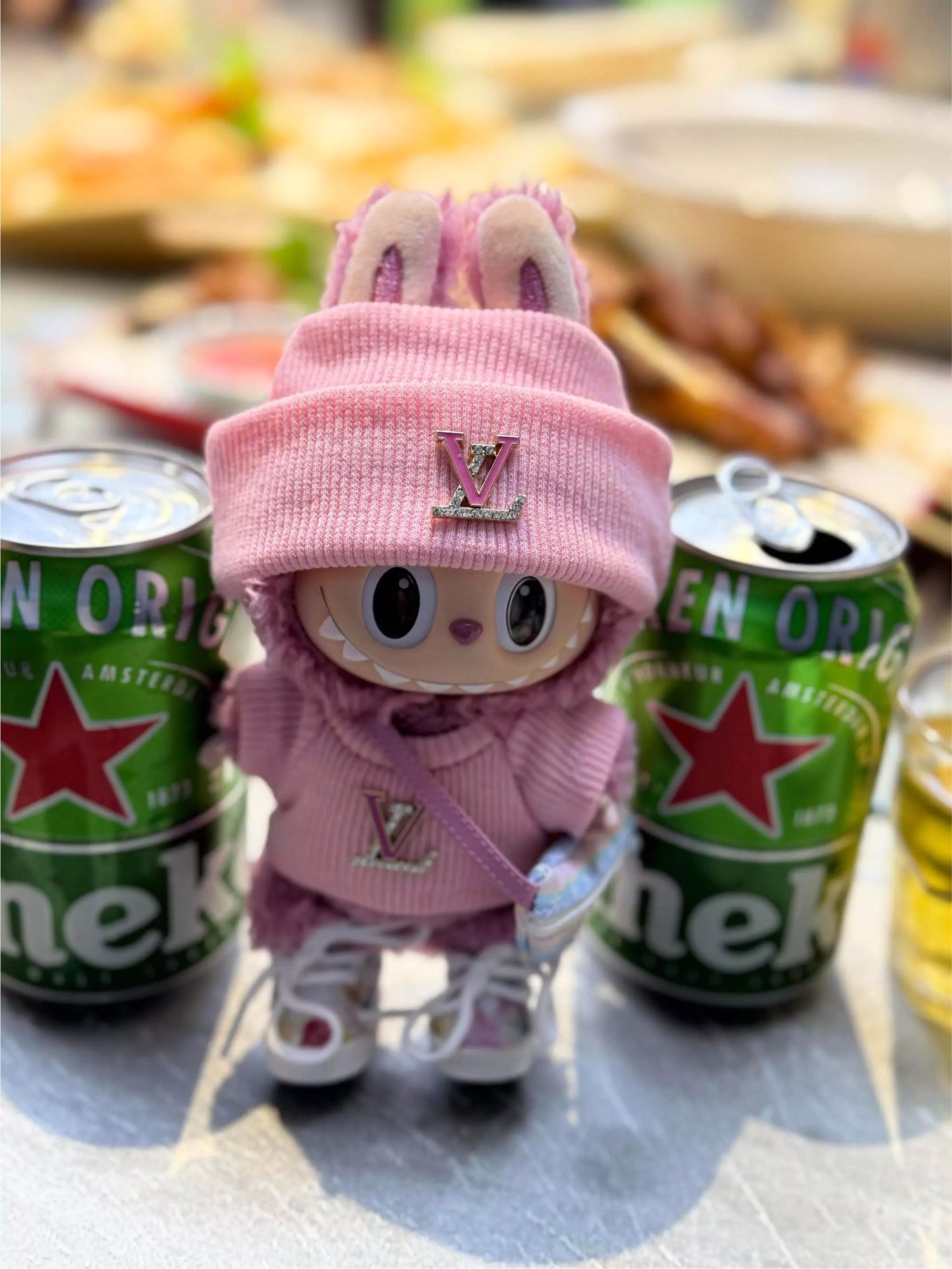 Pink LV-Inspired Labubu Outfit Set