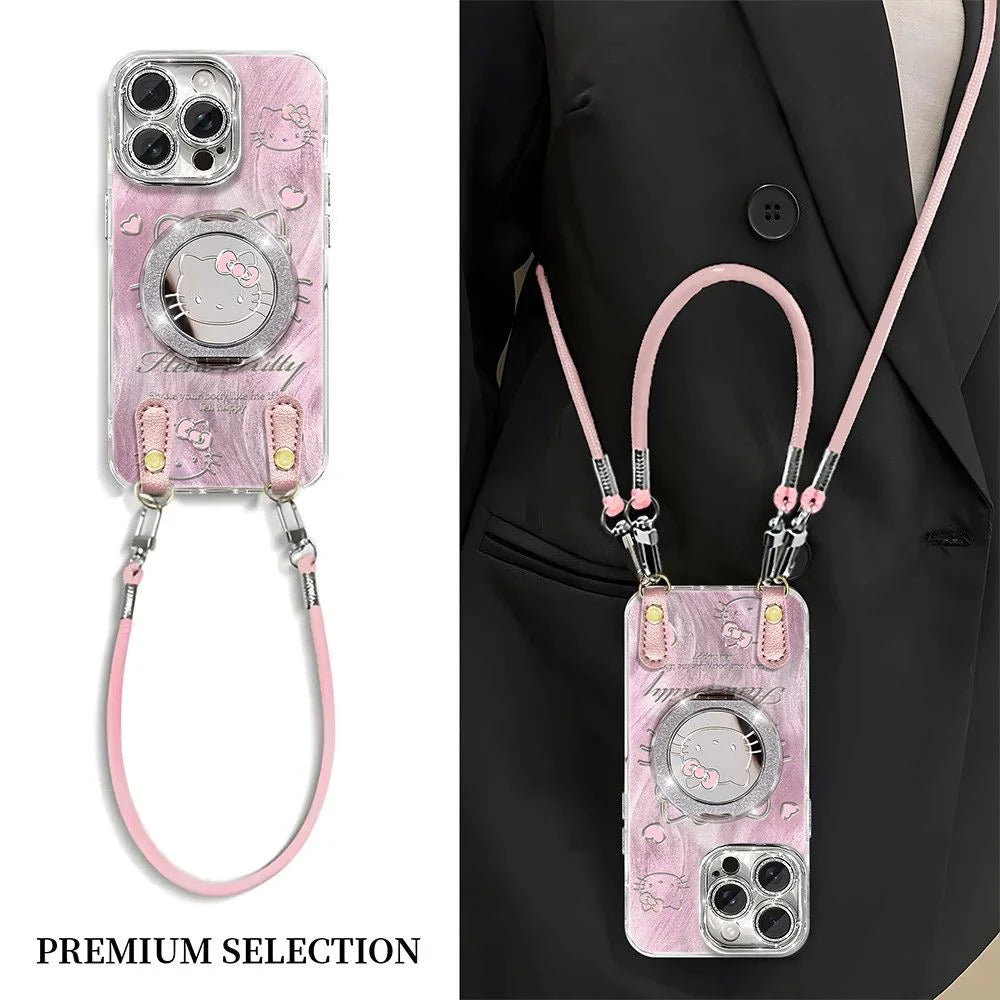 HelloKitty Blush Pink Swirl Phone Case With Phone Holder&Long&Short Rope