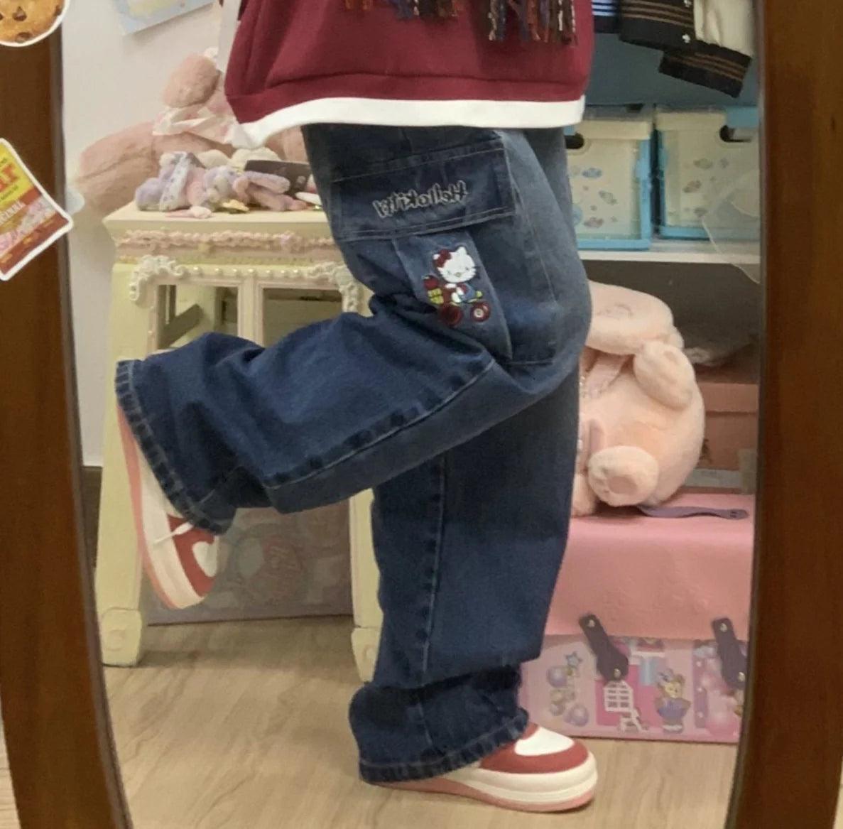 Hello Kitty Vintage Style Wide-Leg Denim Jeans - In Kawaii Shop <span style="background-color:rgb(246,247,248);color:rgb(28,30,33);"> Hello Kitty Vintage Style Wide-Leg Denim Jeans , Jeans , In Kawaii Shop , sanrio, Y2K Style , www.inkawaiishop.com </span>