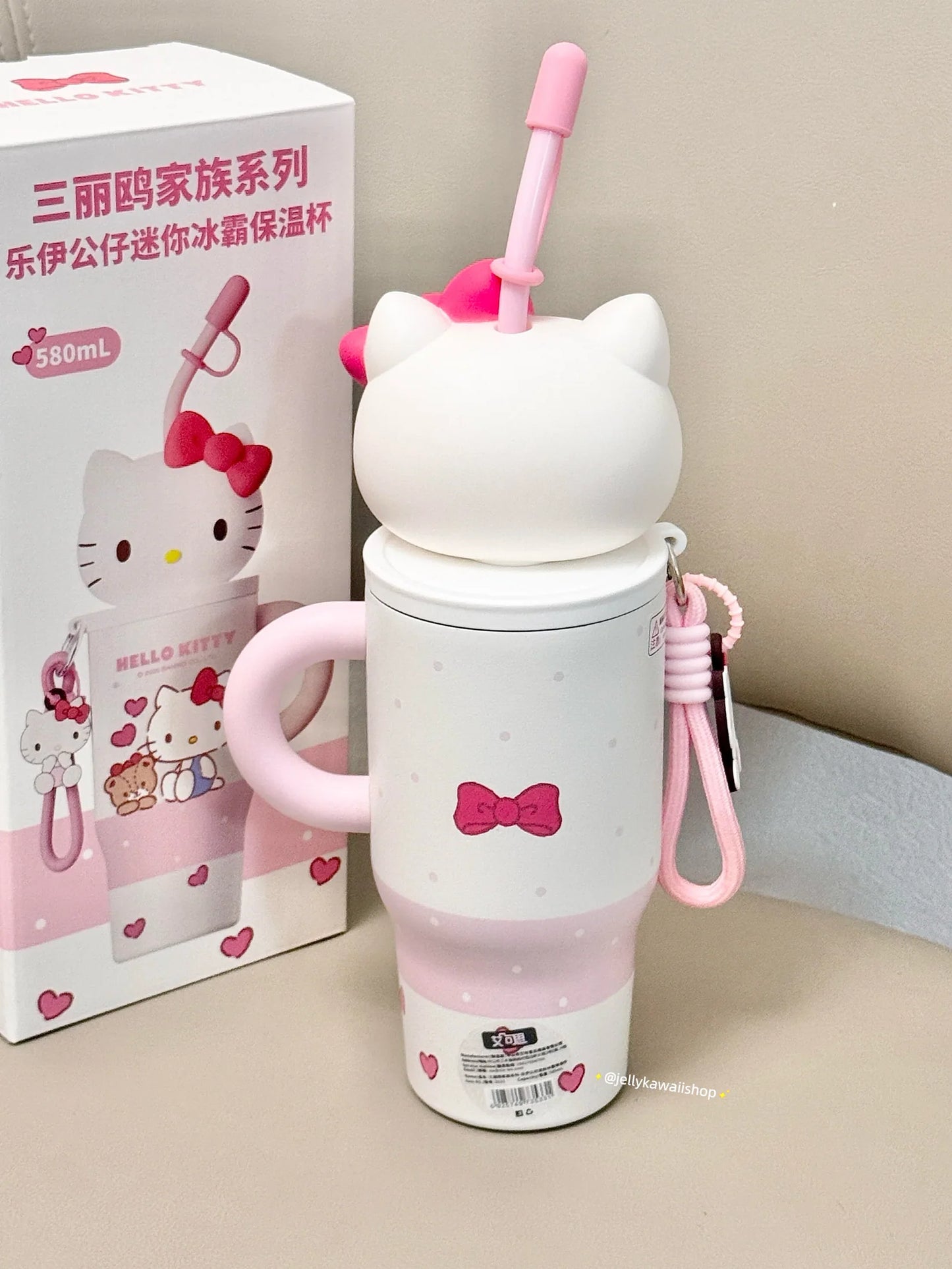 Hello Kitty 580ml Tumbler with Handle Stainless Steel Insulated Cup