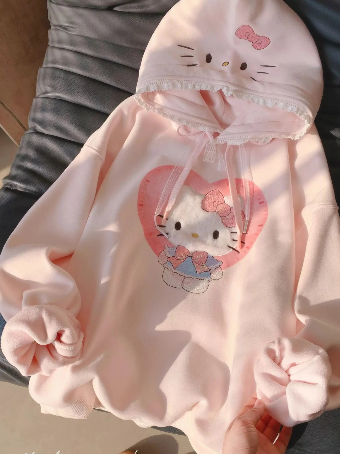 Hello Kitty Lace-Trimmed Oversized Hoodie