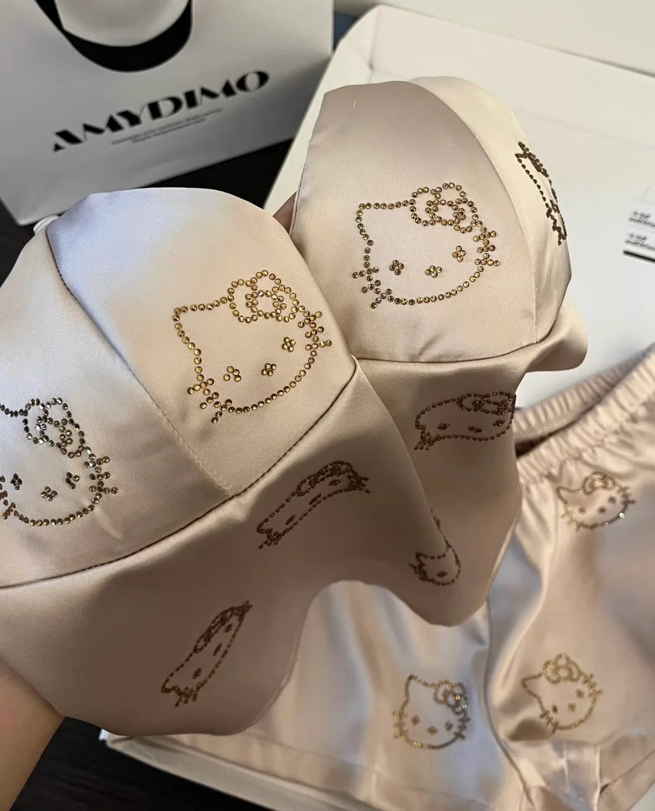 Hello Kitty Satin Pajama Set Silky Lingerie Sleepwear