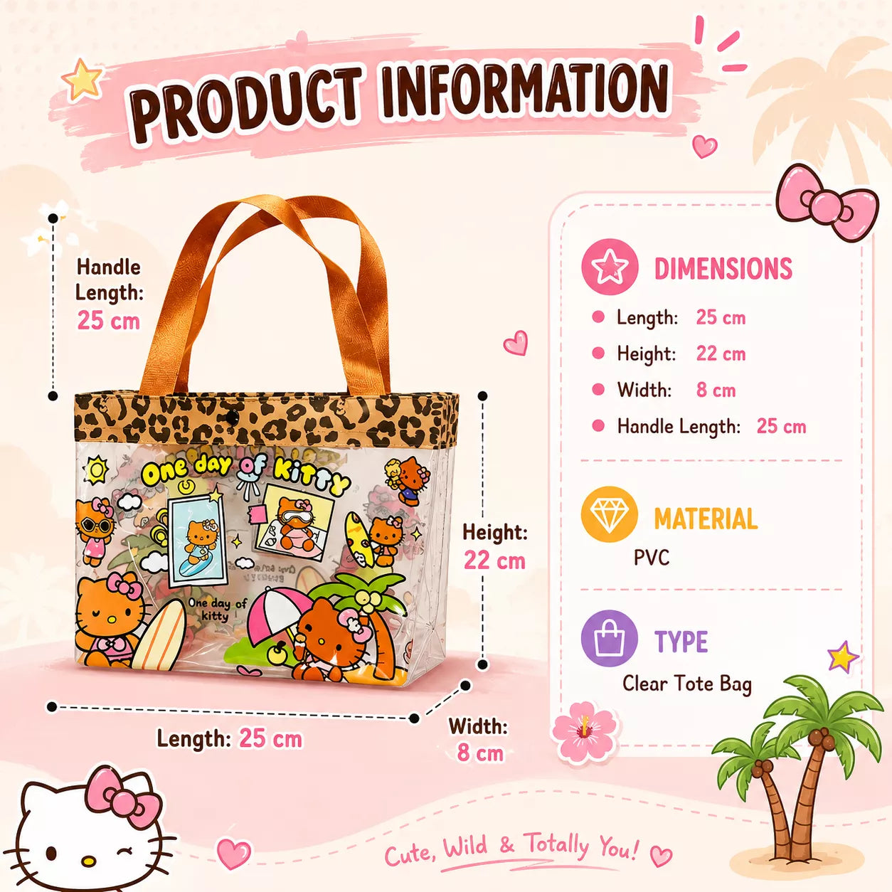 Leopard Print Hello Kitty Clear Tote Bag
