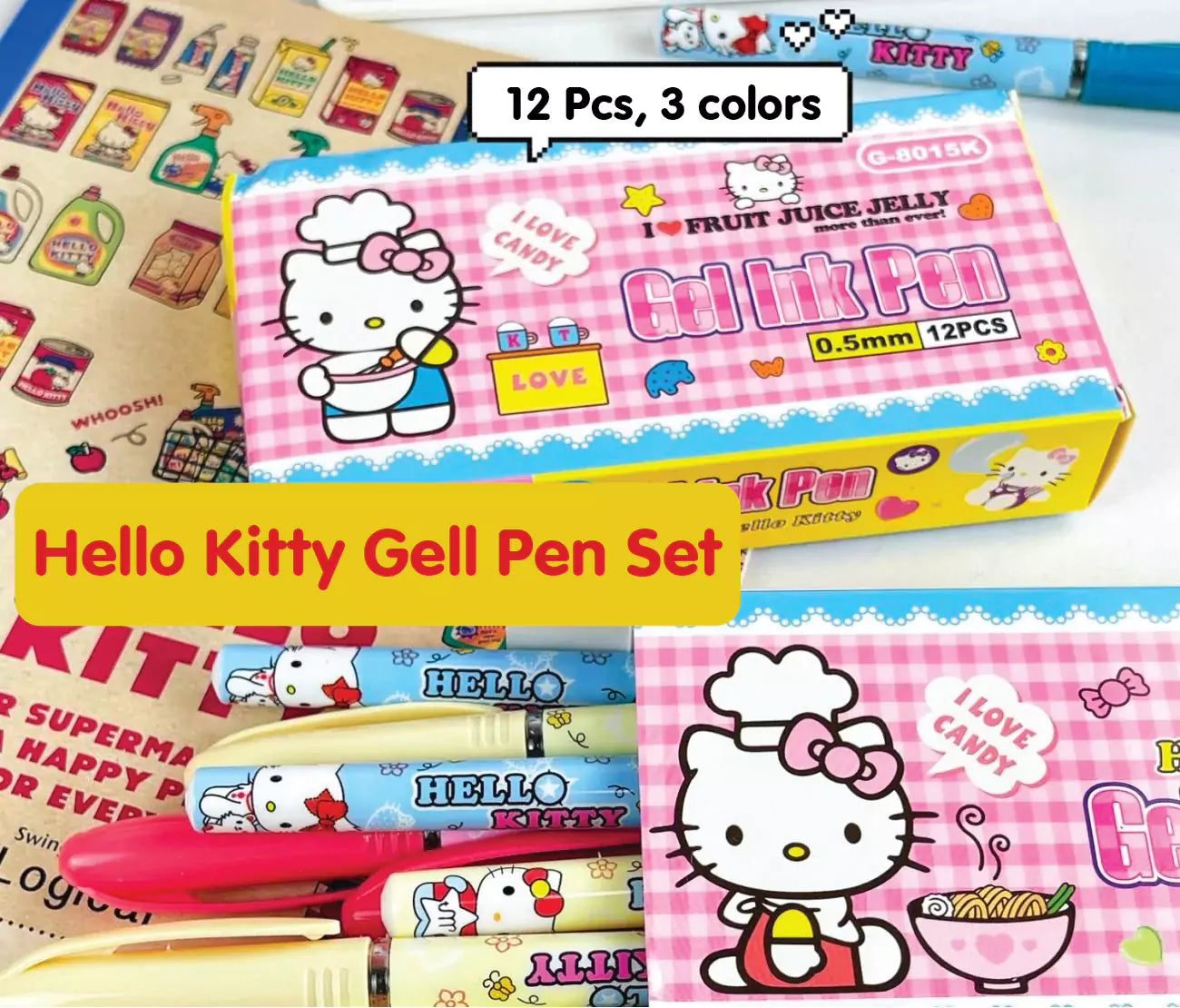 Hello Kitty Gell Pens Set (12 Pcs) – In Kawaii Shop