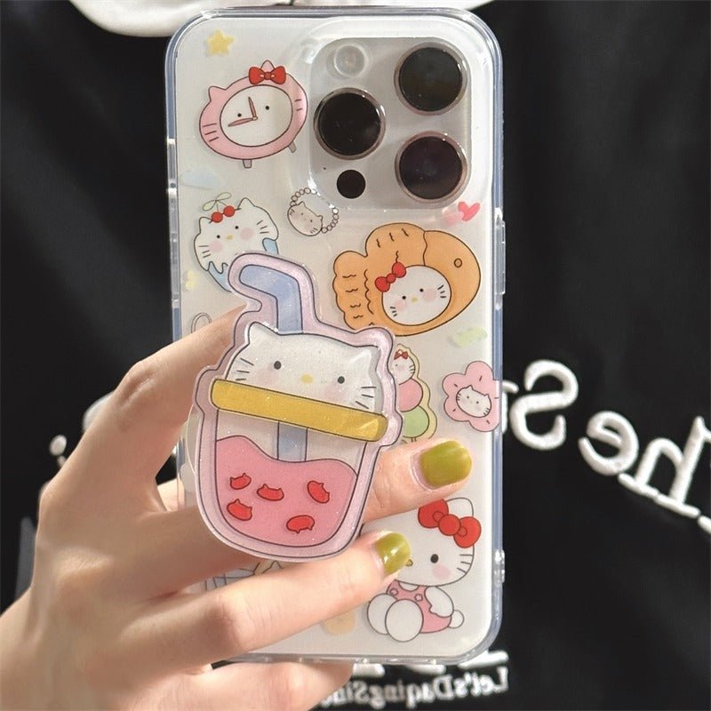 Hello Kitty Milk Tea Pattern Phone Case with Pop Socket → - In Kawaii Shop