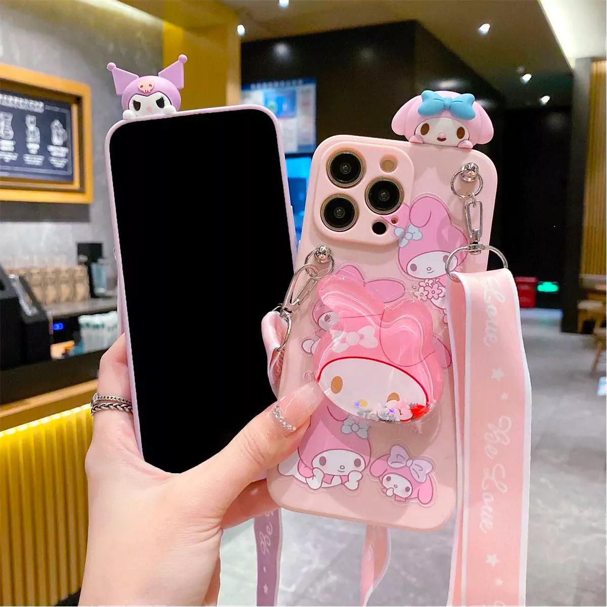 Kuromi/My Melody Phone Case with Pop Socket & Strap In Kawaii Shop Kuromi/My Melody Phone Case with Pop Socket & Strap In Kawaii Shop