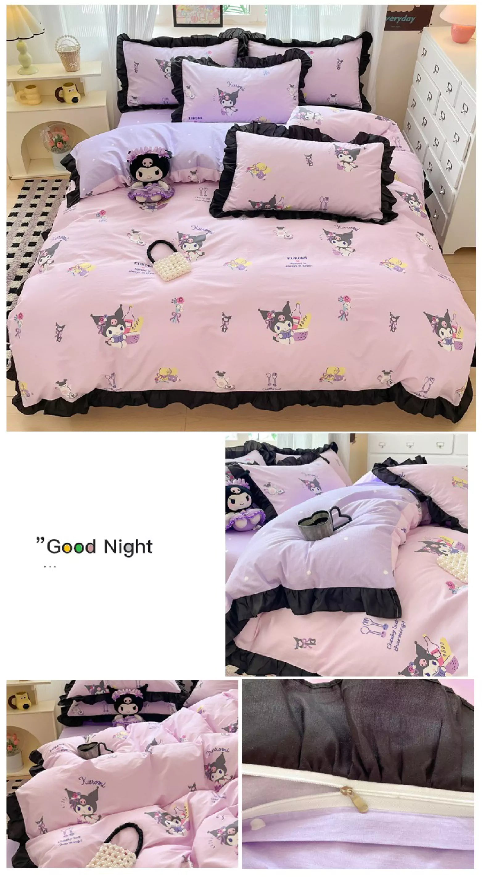 Kuromi Cotton Bedding Sheet with Ruffles – In Kawaii Shop