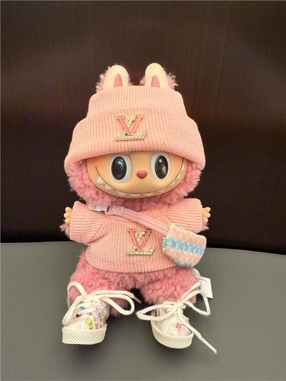 Pink LV-Inspired Labubu Outfit Set