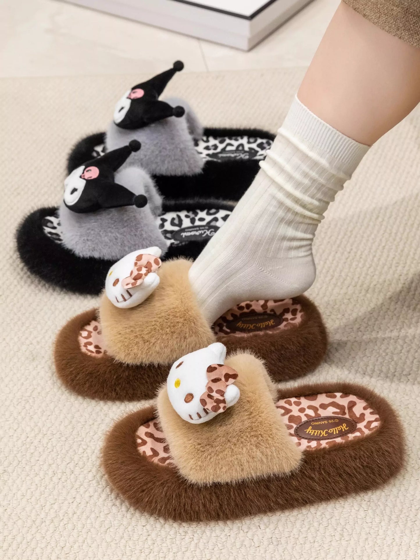 Sanrio Leopard Plush Fluffy Slides