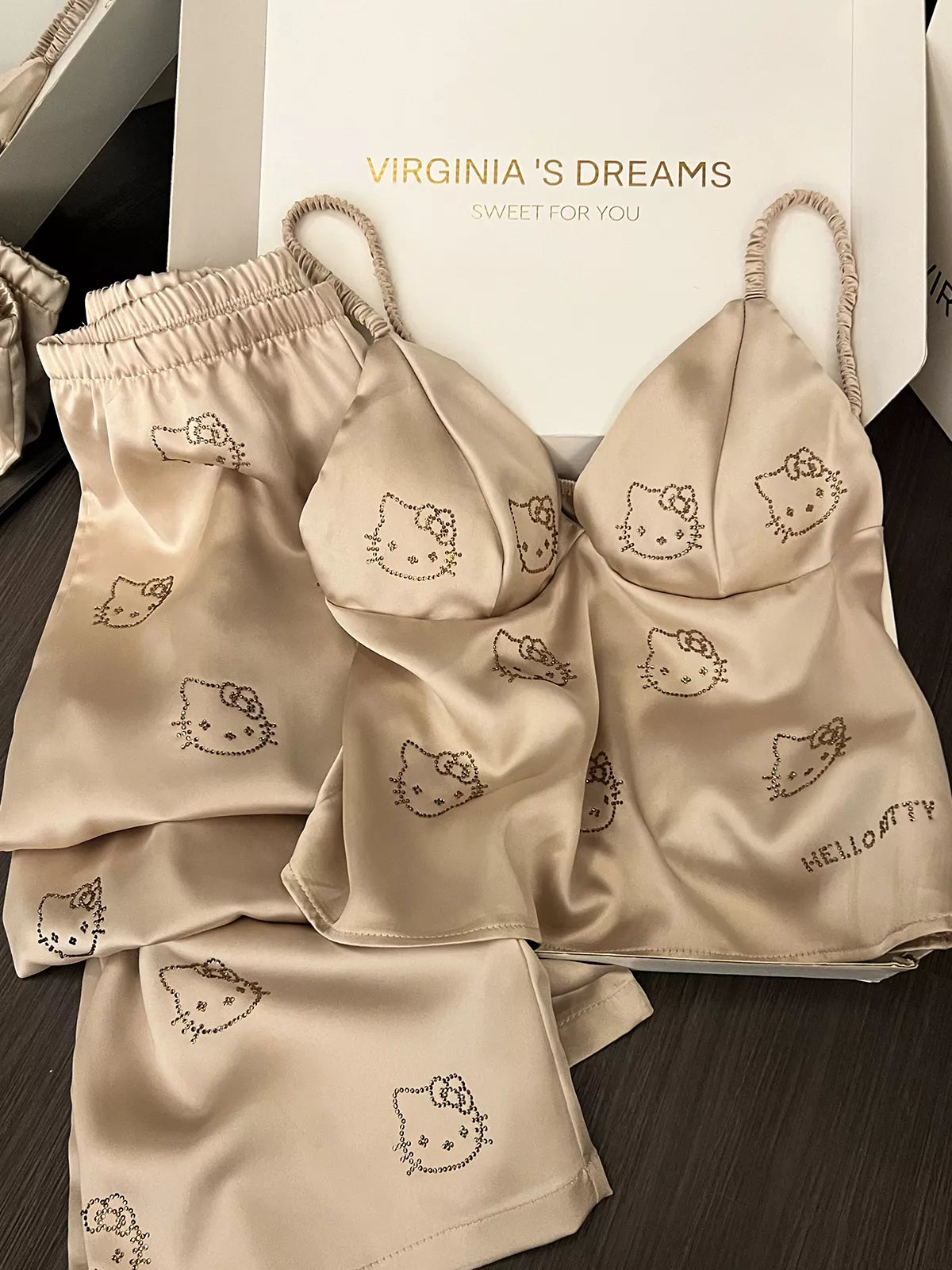 Hello Kitty Satin Pajama Set Silky Lingerie Sleepwear