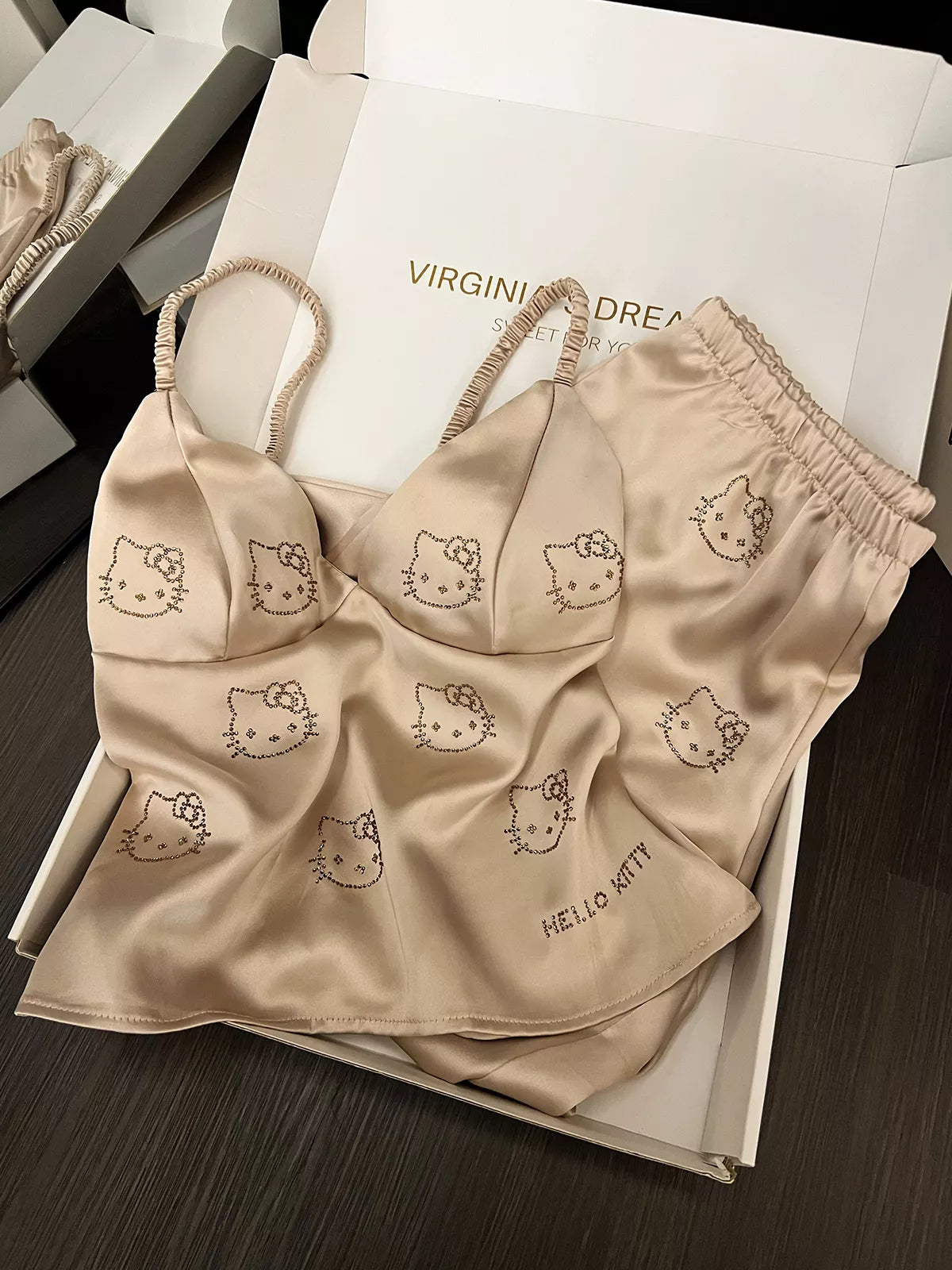 Hello Kitty Satin Pajama Set Silky Lingerie Sleepwear