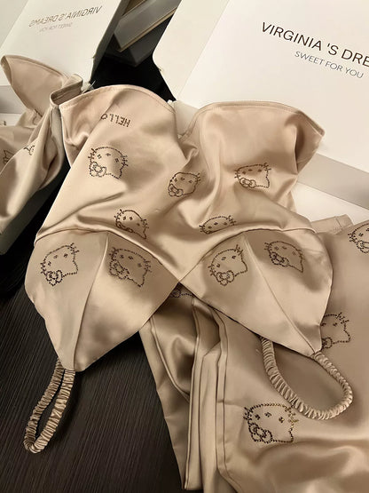 Hello Kitty Satin Pajama Set Silky Lingerie Sleepwear