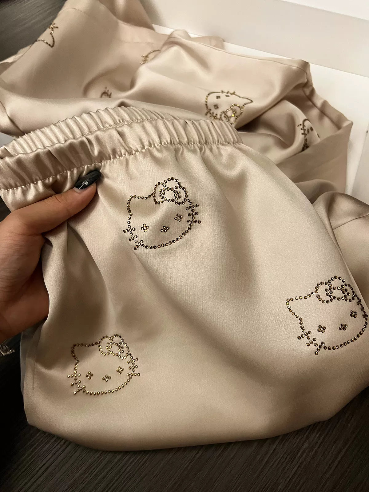 Hello Kitty Satin Pajama Set Silky Lingerie Sleepwear