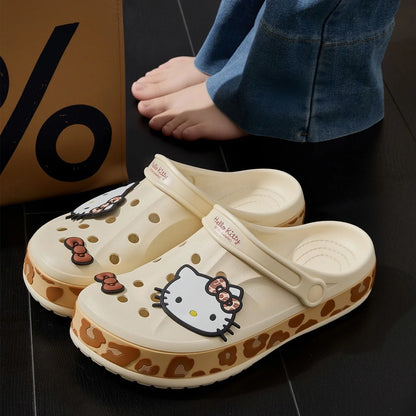 Hello Kitty Leopard Print Clogs Slip on Water Casual Sandal Shoes