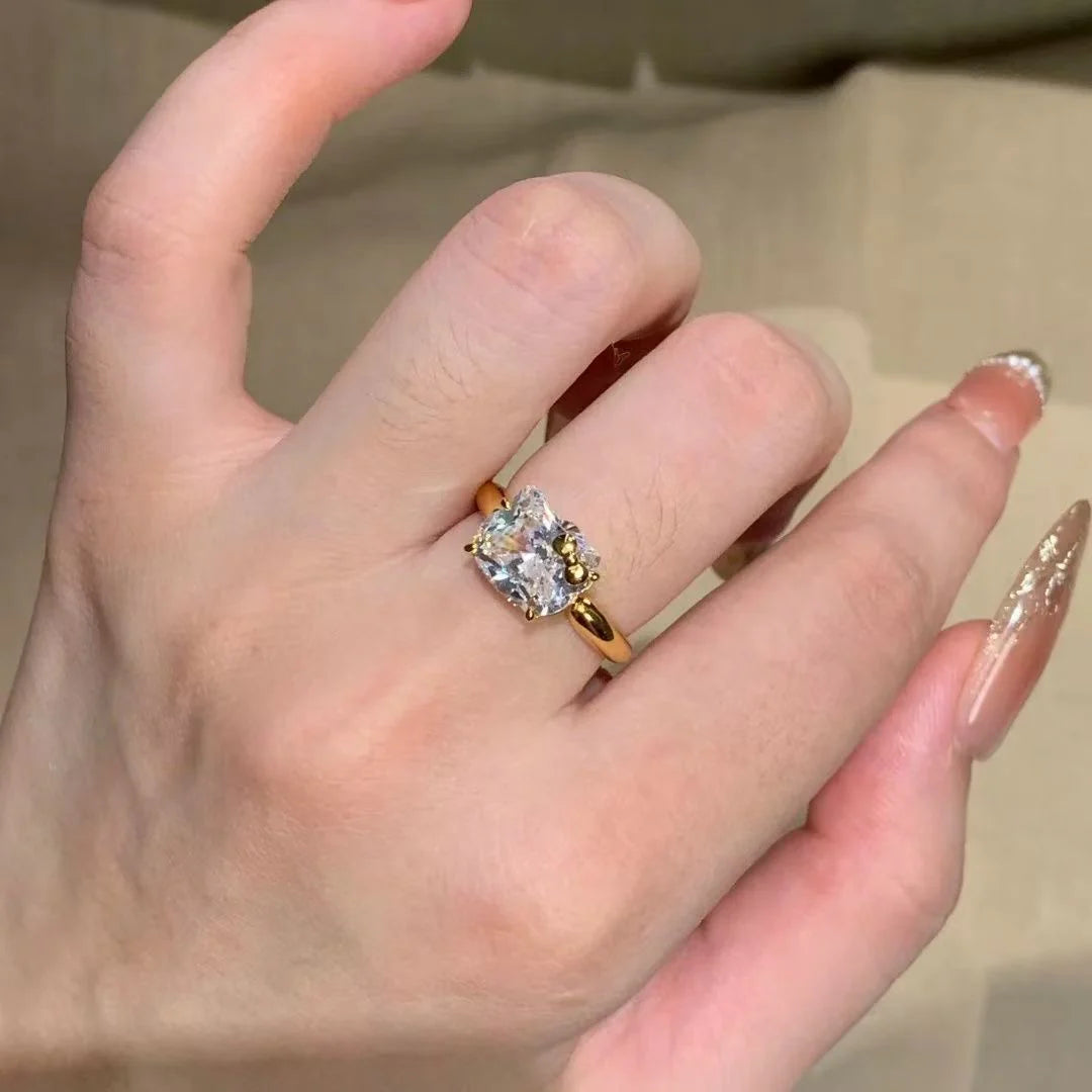 Hellokitty 925 Sterling Silver White Gold Plated Cubic Zirconia Promise Ring