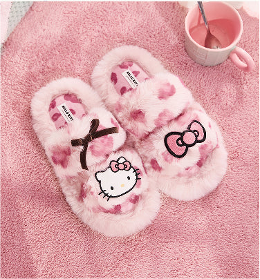 Hello Kitty Leopard Plush Slippers