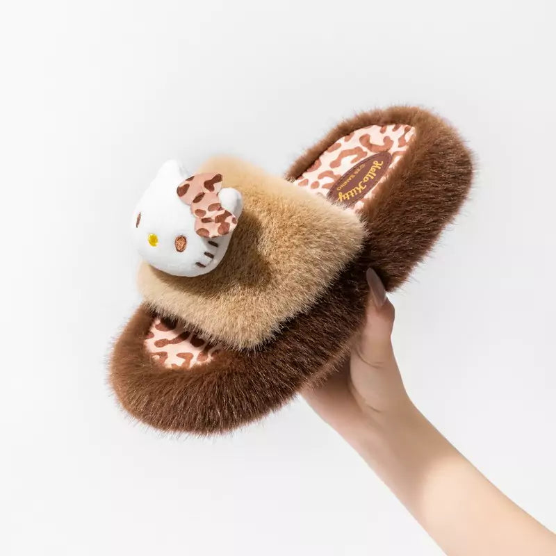 Sanrio Leopard Plush Fluffy Slides