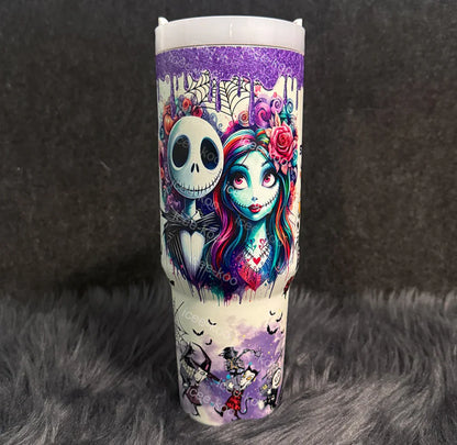 Sally & Jack Skellington Midnight Magic Glow-in-the-Dark 40 Oz Tumbler 🖤💀✨🎃 Limited Edition