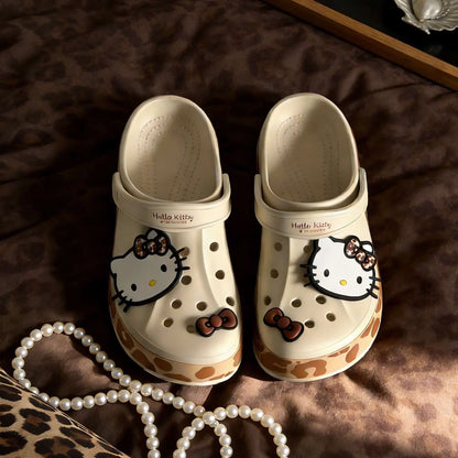 Hello Kitty Leopard Print Clogs Slip on Water Casual Sandal Shoes