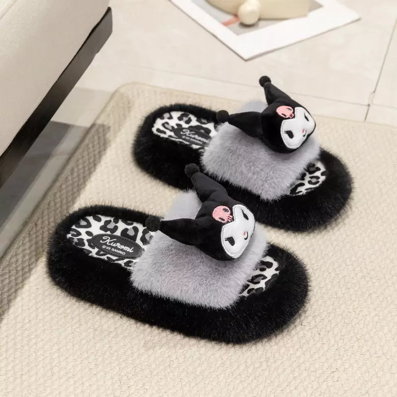 Sanrio Leopard Plush Fluffy Slides