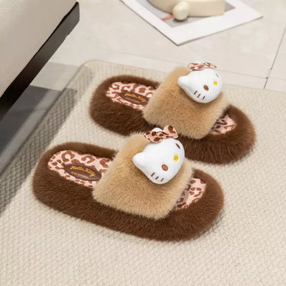 Sanrio Leopard Plush Fluffy Slides