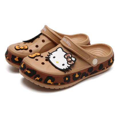 Hello Kitty Leopard Print Clogs Slip on Water Casual Sandal Shoes