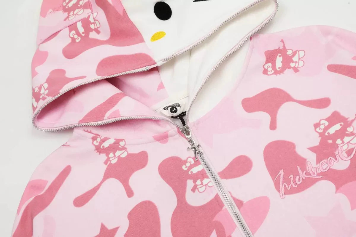 Hello Kitty Camouflage Hoodies Oversized Jacket