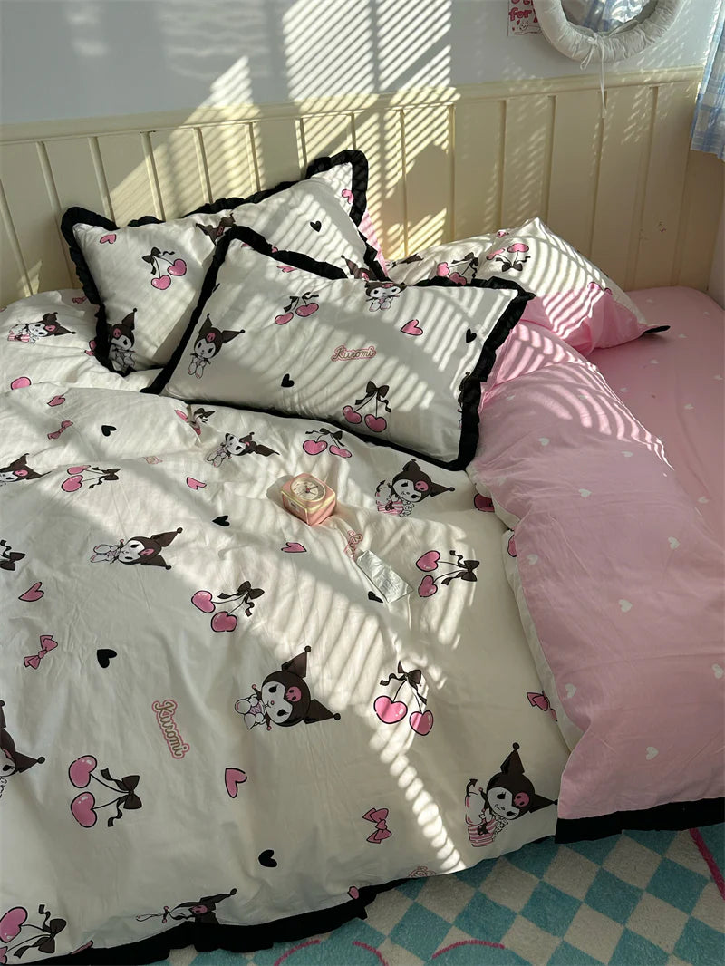 Kuromi Cotton Bedding Sheet with Ruffles