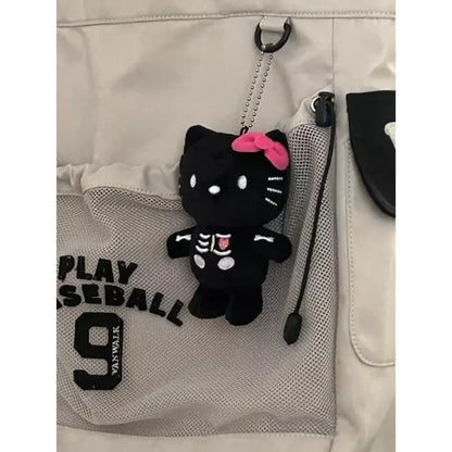 Black Kitty Skeleton Plushie KeyChain