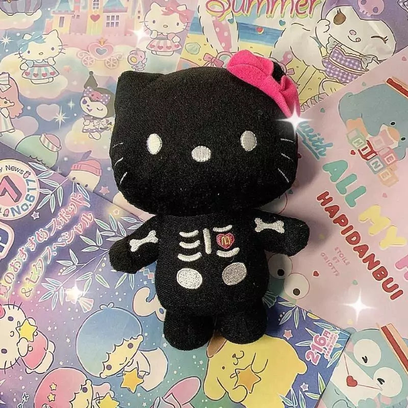 Black Kitty Skeleton Plushie KeyChain