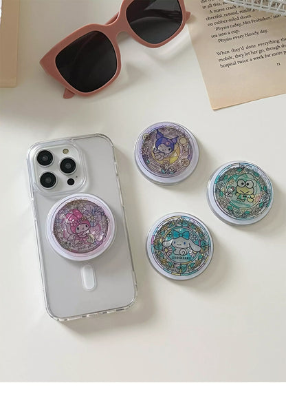 Sanrio Characters Stained Glass Pattern Glitter Magsafe PopSocket