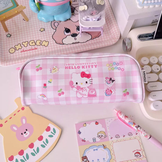 Hello Kitty Plaid Pencil Case with Oversized Zipper