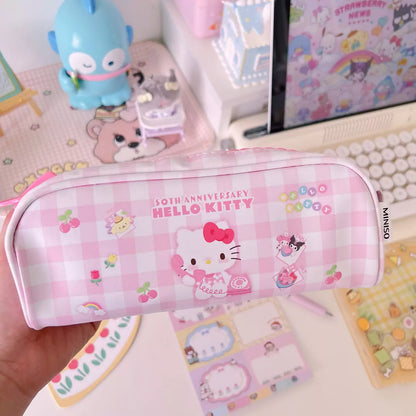 Hello Kitty Plaid Pencil Case with Oversized Zipper