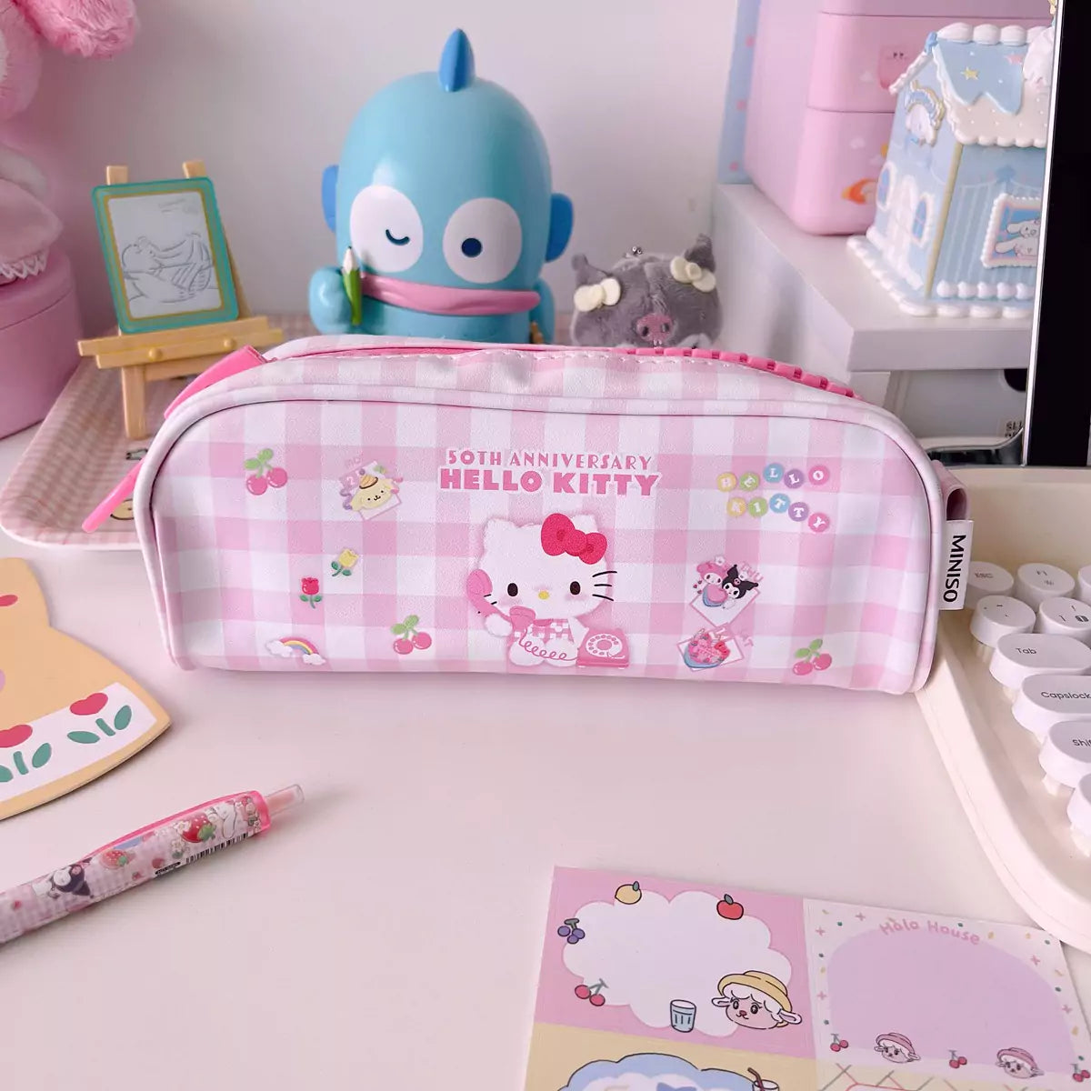 Hello Kitty Plaid Pencil Case with Oversized Zipper