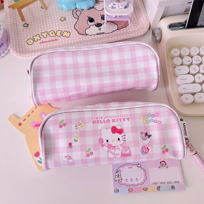 Hello Kitty Plaid Pencil Case with Oversized Zipper