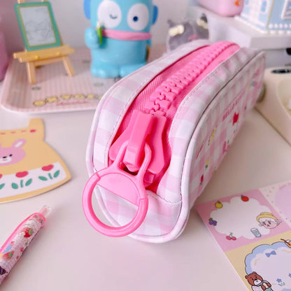 Hello Kitty Plaid Pencil Case with Oversized Zipper