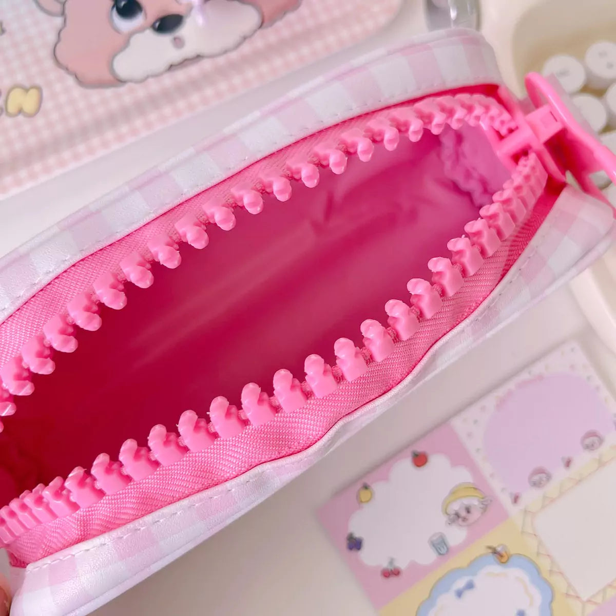 Hello Kitty Plaid Pencil Case with Oversized Zipper