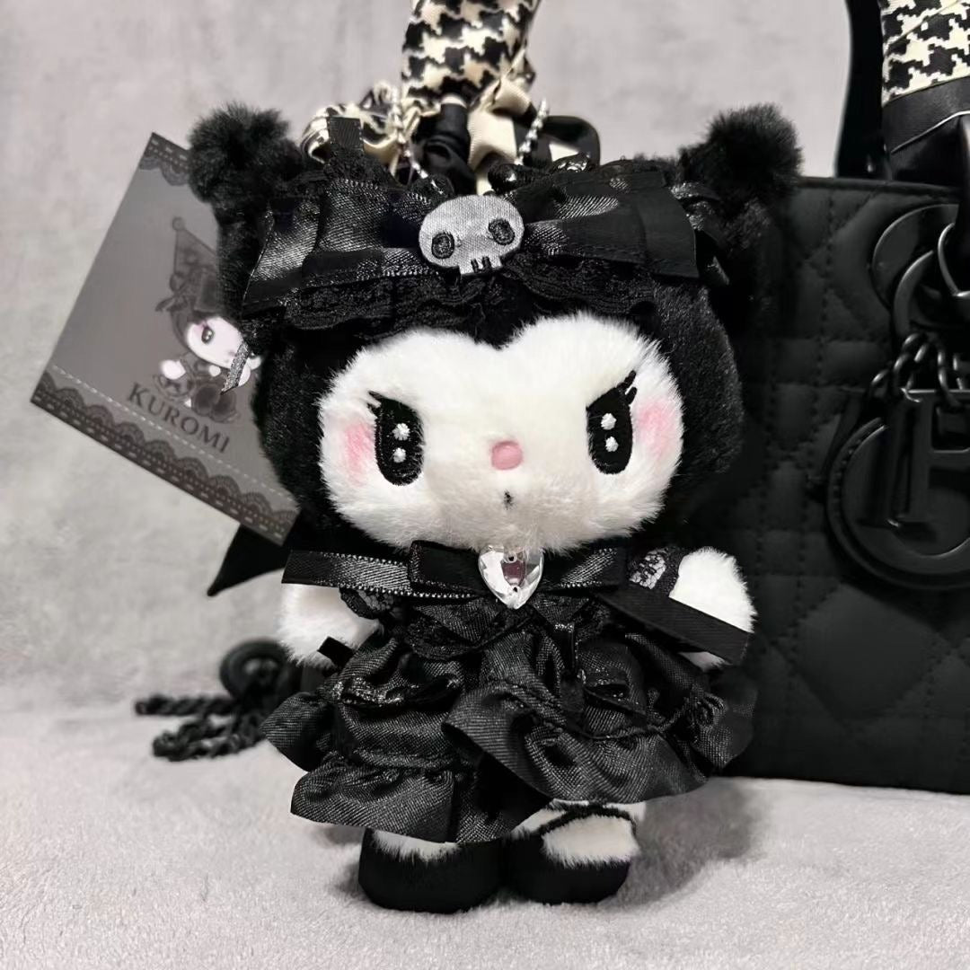 Kuromi/ My Melody Gothic Lace  Plush Keychain