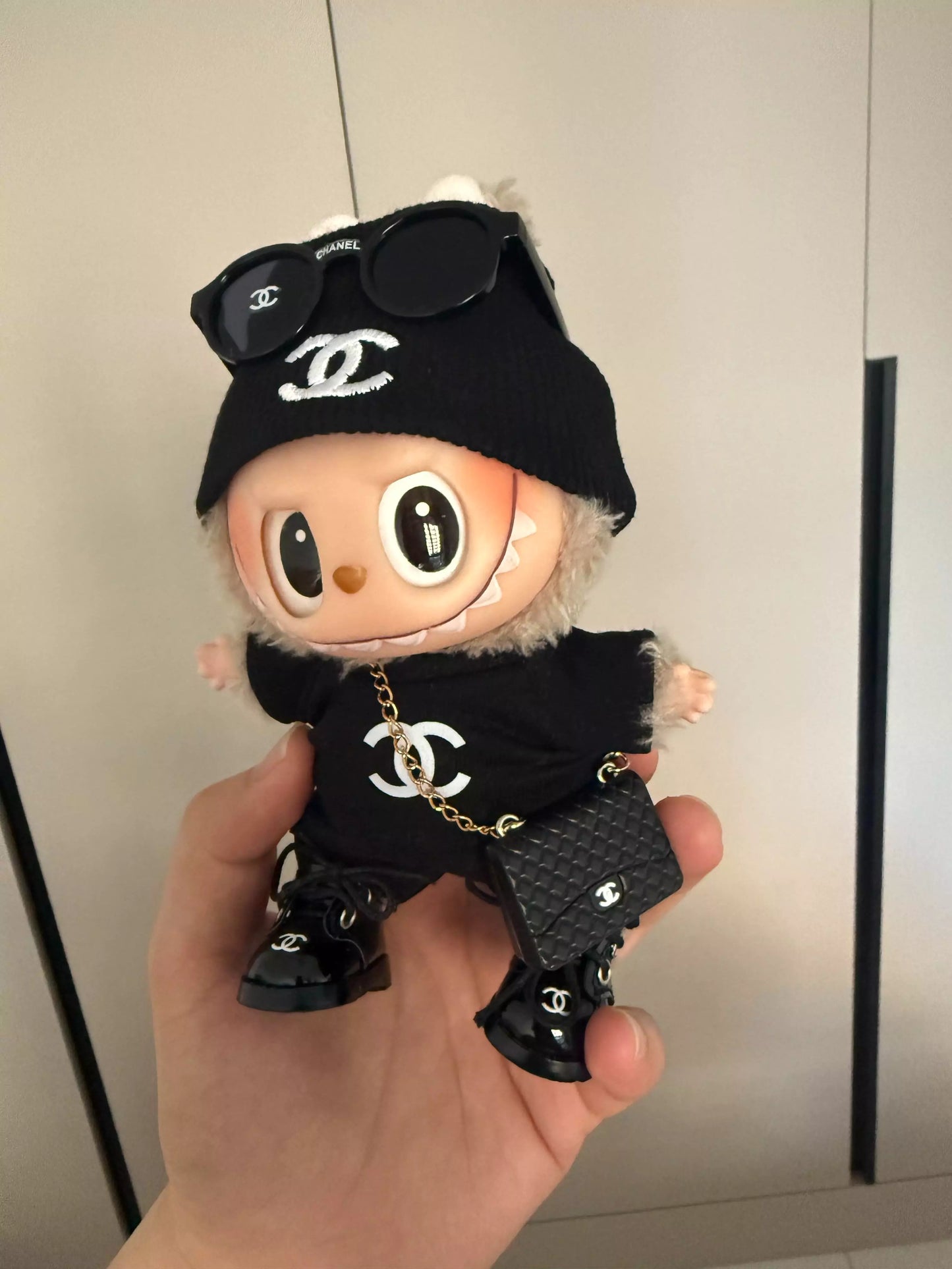 Labubu Black Luxury Streetwear Outfit Set – Classic Double C Style (Outfit Only)