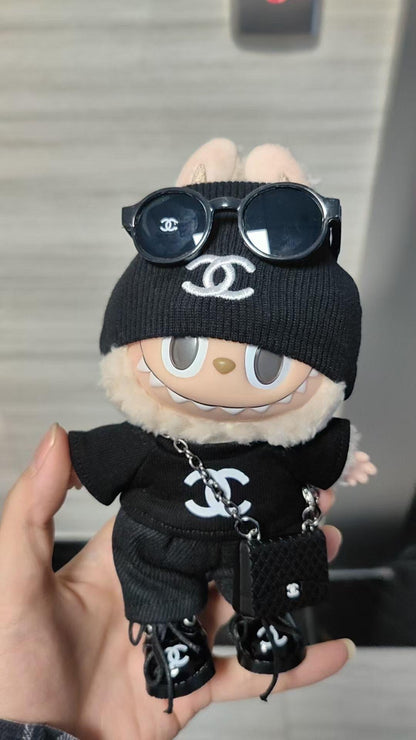 Labubu Black Luxury Streetwear Outfit Set – Classic Double C Style (Outfit Only)