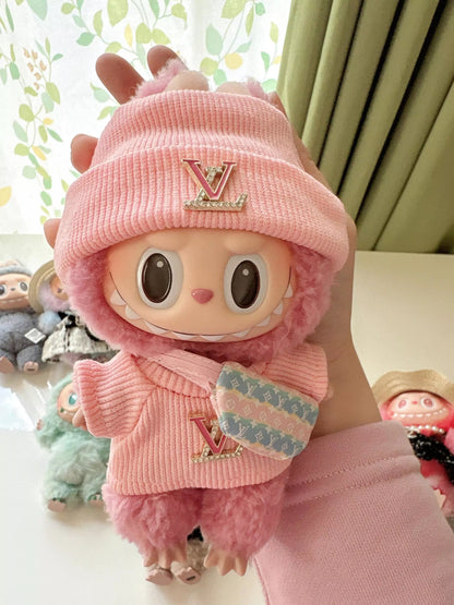 Pink LV-Inspired Labubu Outfit Set