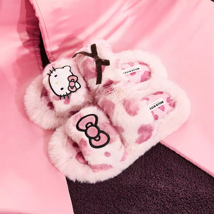 Hello Kitty Leopard Plush Slippers